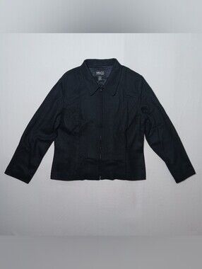NY & CO Womens Black Wool Jacket XL Full Zip Tweed Lightweight